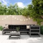 Set Divani da Giardino 6pz con Cuscini in Legno Massello Grigio