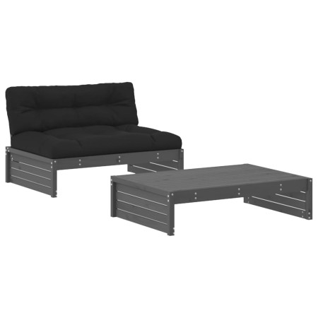 Set Divani da Giardino 2pz con Cuscini in Legno Massello Grigio