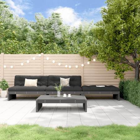 Set Divani da Giardino 4pz con Cuscini in Legno Massello Grigio