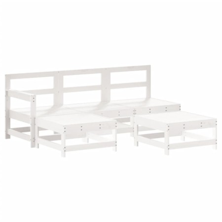 Set Divani da Giardino 5pz con Cuscini in Legno Massello Bianco