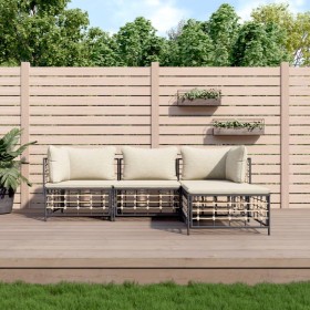 Set Divani da Giardino 4 pz con Cuscini Antracite in Polyrattan