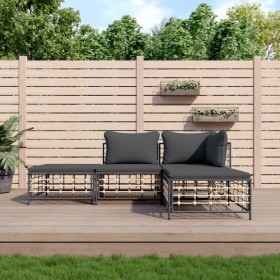 Set Divani da Giardino 4 pz con Cuscini Antracite in Polyrattan