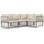 Set Divani da Giardino 4 pz con Cuscini Antracite in Polyrattan