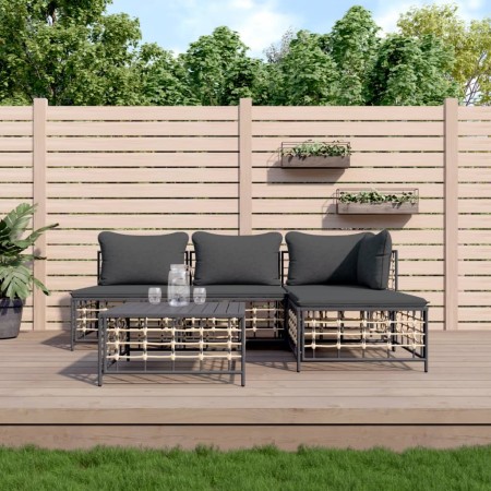 Set Divani da Giardino 5 pz con Cuscini Antracite in Polyrattan