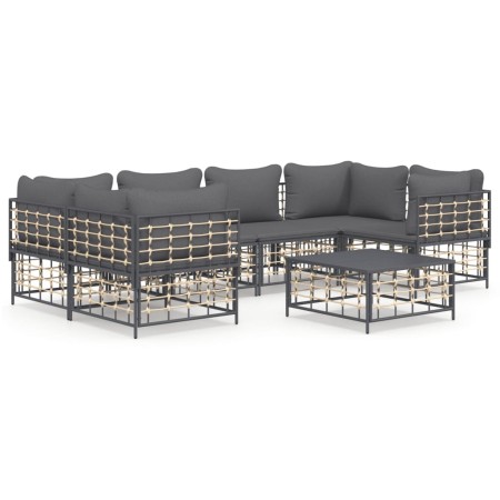 Set Divani da Giardino 7 pz con Cuscini Antracite in Polyrattan