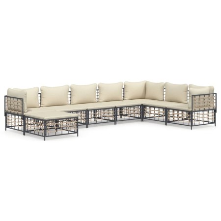 Set Divani da Giardino 8 pz con Cuscini Antracite in Polyrattan