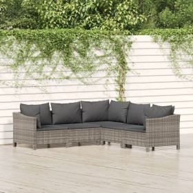 Set Divani da Giardino 5 pz con Cuscini in Polyrattan Grigio