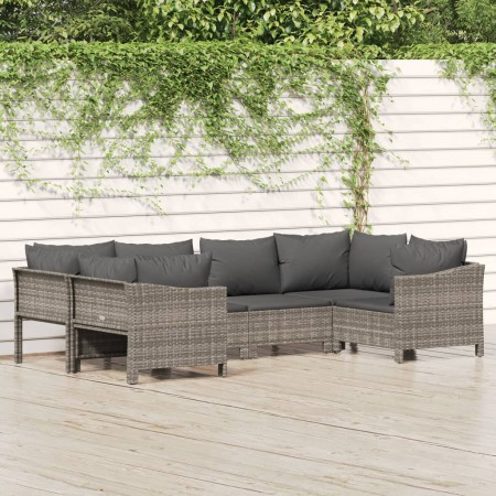 Set Divani da Giardino 6 pz con Cuscini in Polyrattan Grigio