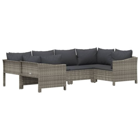 Set Divani da Giardino 6 pz con Cuscini in Polyrattan Grigio