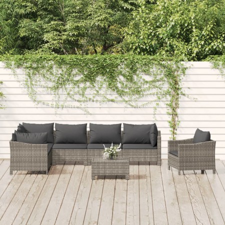 Set Divani da Giardino 8 pz con Cuscini in Polyrattan Grigio