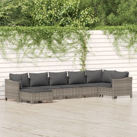 Set Divani da Giardino 7 pz con Cuscini in Polyrattan Grigio