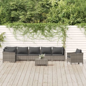 Set Divani da Giardino 8 pz con Cuscini in Polyrattan Grigio