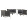 Set Divani da Giardino 6 pz con Cuscini in Polyrattan Grigio