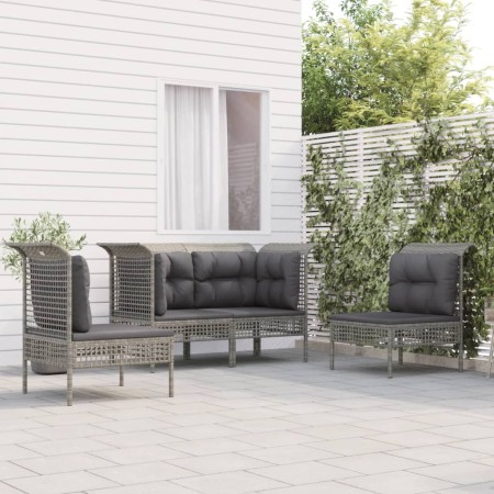 Set Divani da Giardino 4 pz con Cuscini in Polyrattan Grigio