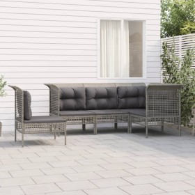 Set Divani da Giardino 5 pz con Cuscini in Polyrattan Grigio