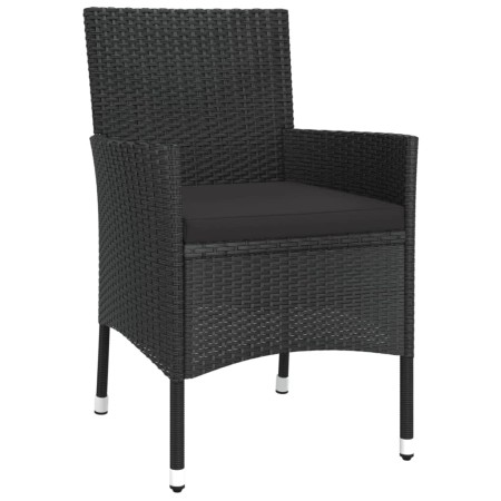 Set da Pranzo da Giardino 7 pz Nero con Cuscini in Polyrattan