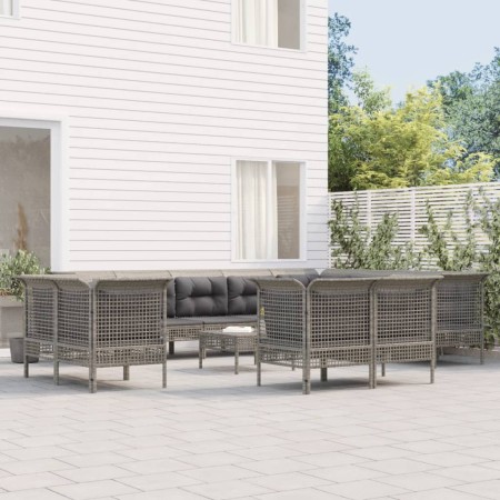 Set Divani da Giardino 13 pz con Cuscini in Polyrattan Grigio