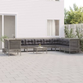 Set Divani da Giardino 11 pz con Cuscini in Polyrattan Grigio