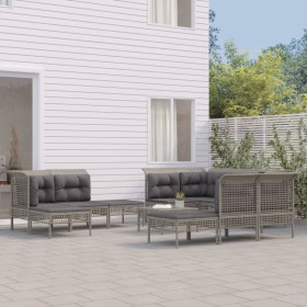 Set Divani da Giardino 11 pz con Cuscini in Polyrattan Grigio