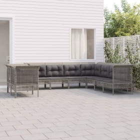 Set Divani da Giardino 9 pz con Cuscini in Polyrattan Grigio