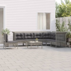 Set Divani da Giardino 8 pz con Cuscini in Polyrattan Grigio