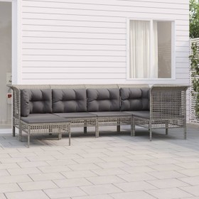 Set Divani da Giardino 6 pz con Cuscini in Polyrattan Grigio