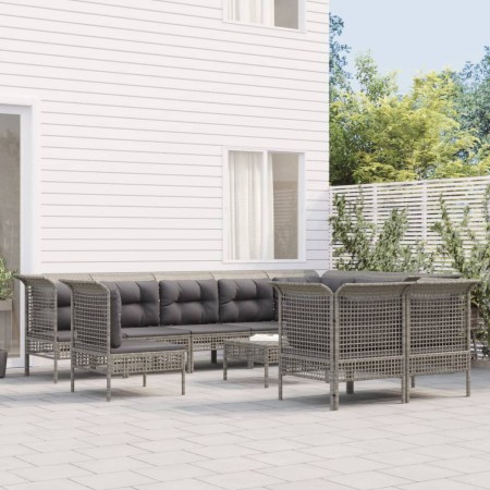 Set Divani da Giardino 11 pz con Cuscini in Polyrattan Grigio