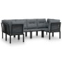 Set Salotto da Giardino 6 pz in Polyrattan Nero e Grigio