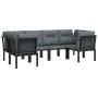 Set Salotto da Giardino 6 pz in Polyrattan Nero e Grigio