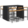 Set Bar Giardino 7 pz Nero Polyrattan e Legno Massello Acacia