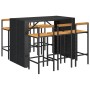 Set Bar Giardino 7 pz Nero Polyrattan e Legno Massello Acacia