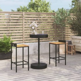 Set Bar Giardino 3 pz Nero Polyrattan e Legno Massello Acacia