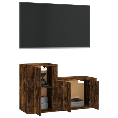 Set Mobili Porta TV 2 pz Rovere Fumo in Legno Multistrato