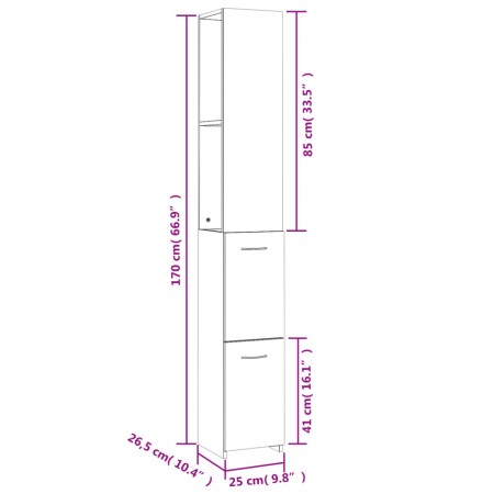 Armadietto da Bagno Nero 25x26,5x170 cm in Legno Multistrato