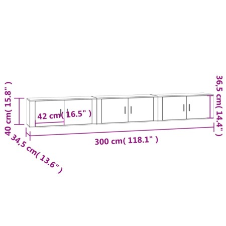 Mobili Porta TV a Parete 3 pz Bianco 100x34,5x40 cm