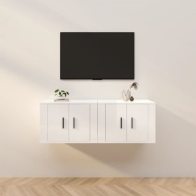 Mobili Porta TV a Parete 2 pz Bianco Lucido 57x34,5x40 cm