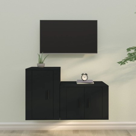 Set Mobili Porta TV 2 pz Nero in Legno Multistrato