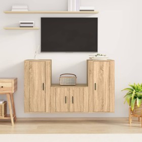 Set di Mobili Porta TV 3 pz Rovere Sonoma in Legno Multistrato