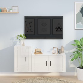 Set di Mobili Porta TV 2 pz Bianco Lucido in Legno Multistrato