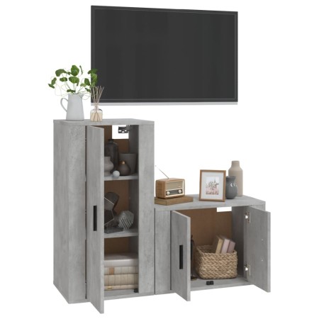 Set di Mobili Porta TV 2 pz Grigio Cemento in Legno Multistrato