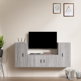 Set Mobili Porta TV 3 pz Grigio Sonoma in Legno Multistrato