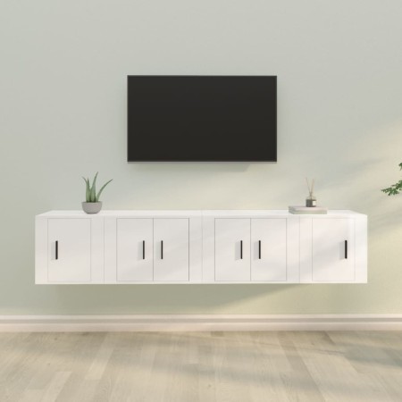 Set di Mobili Porta TV 4 pz Bianco Lucido in Legno Multistrato