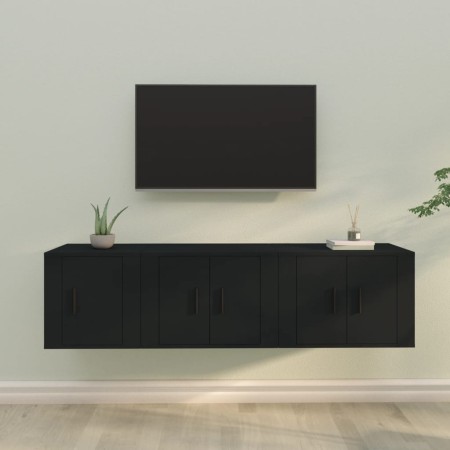 Set Mobili Porta TV 3 pz Nero in Legno Multistrato