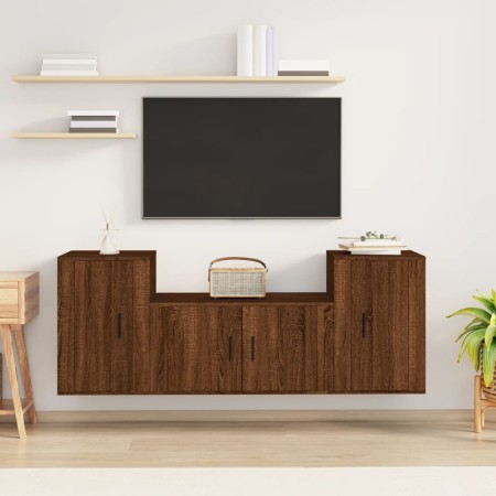 Set Mobili Porta TV 3 pz Rovere Marrone in Legno Multistrato