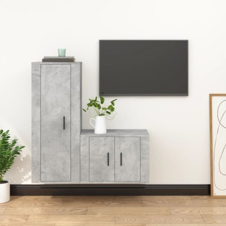 Set di Mobili Porta TV 2 pz Grigio Cemento in Legno Multistrato