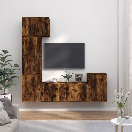 Set di Mobili Porta TV 5 pz Rovere Fumo in Legno Multistrato