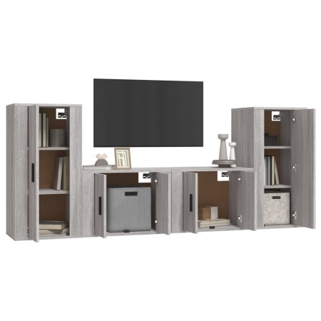 Set di Mobili Porta TV 4 pz Grigio Sonoma in Legno Multistrato