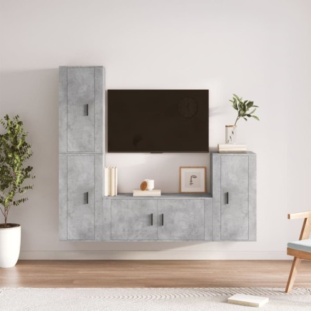 Set di Mobili Porta TV 4 pz Grigio Cemento in Legno Multistrato