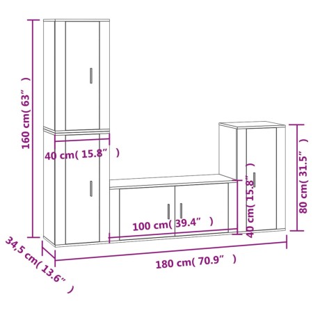 Set di Mobili Porta TV 4 pz Grigio Cemento in Legno Multistrato