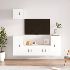 Set di Mobili Porta TV 5 pz Bianco in Legno Multistrato